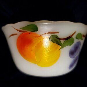 Vtg Small Fire King 424 Ramekin/Custard Gay Fad Bowl HandPainted Ovenware Fruit.